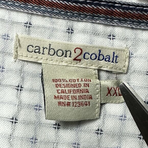 carbon 2 cobalt Shirt Men 2XL White Geometric Cotton Long Sleeve Button Up - Picture 9 of 11